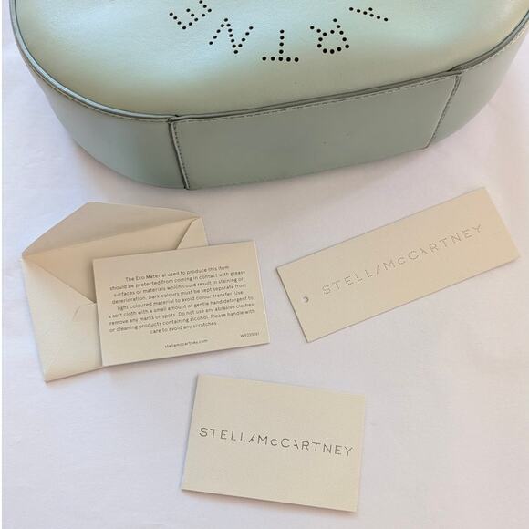 STELLA MCCARTNEY Mint Green Small Perforated Vegan Leather Hobo Bag with Logo - Picture 3 of 11